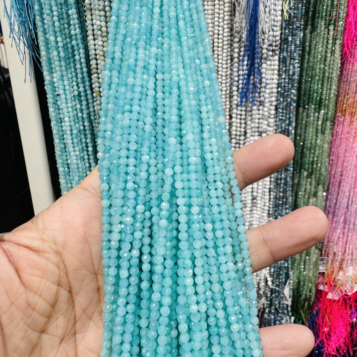 Amazzonite Perlina Tonda Sfaccettata Diamond Cut 3mm Intenso