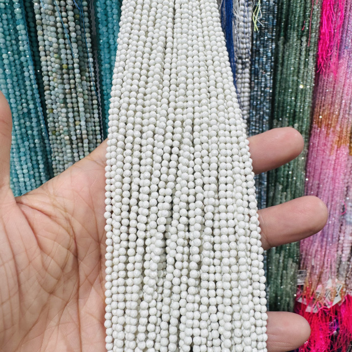 Aulite Bianco Perlina Tonda Sfaccettata Diamond Cut 3,0mm