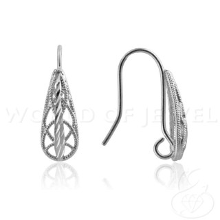 Ohrringbasis aus 925er Sterlingsilber, durchbrochener Tropfen, 07 x 21 mm, 3 Paar, Rhodium