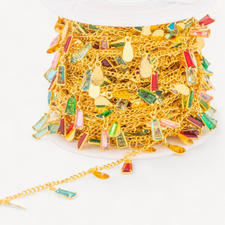 Catena Rosario Di Ottone Con Cristalli 10mt