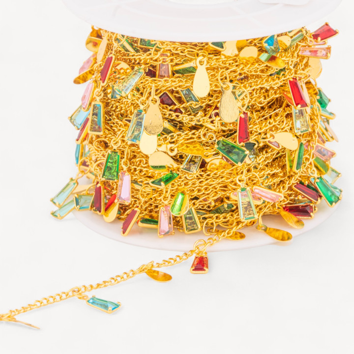 Catena Rosario Di Ottone Con Cristalli 10mt