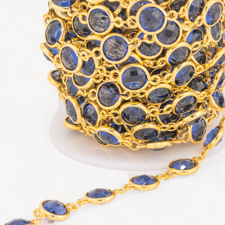 Catena Rosario Di Ottone Con Occhio Di Gatto Cabochon Tondo 10mm 5 Metri Dorato Bluette Trasparente Gemma