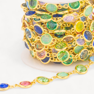 Catena Rosario Di Ottone Con Occhio Di Gatto Cabochon Tondo 10mm 5 Metri Dorato Multicolor