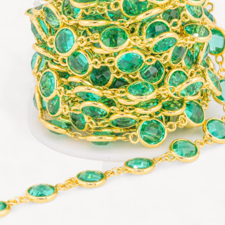 Catena Rosario Di Ottone Con Occhio Di Gatto Cabochon Tondo 10mm 5 Metri Dorato Verde