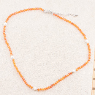 Collana con Cristalli Arancioni E Perle Di Maiorca Con Chiusura e Catenina In Acciaio Rodiato 10pz