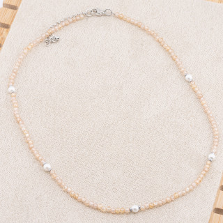 Collana con Cristalli Beige E Perle Di Maiorca Con Chiusura e Catenina In Acciaio Rodiato 10pz