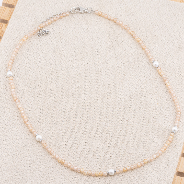 Collana con Cristalli Beige E Perle Di Maiorca Con Chiusura e Catenina In Acciaio Rodiato 10pz