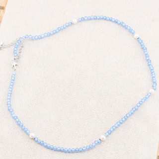 Collana con Cristalli Blu E Perle Di Maiorca Con Chiusura e Catenina In Acciaio Rodiato 10pz