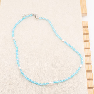 Collana con Cristalli Celesti E Perle Di Maiorca Con Chiusura e Catenina In Acciaio Rodiato 10pz