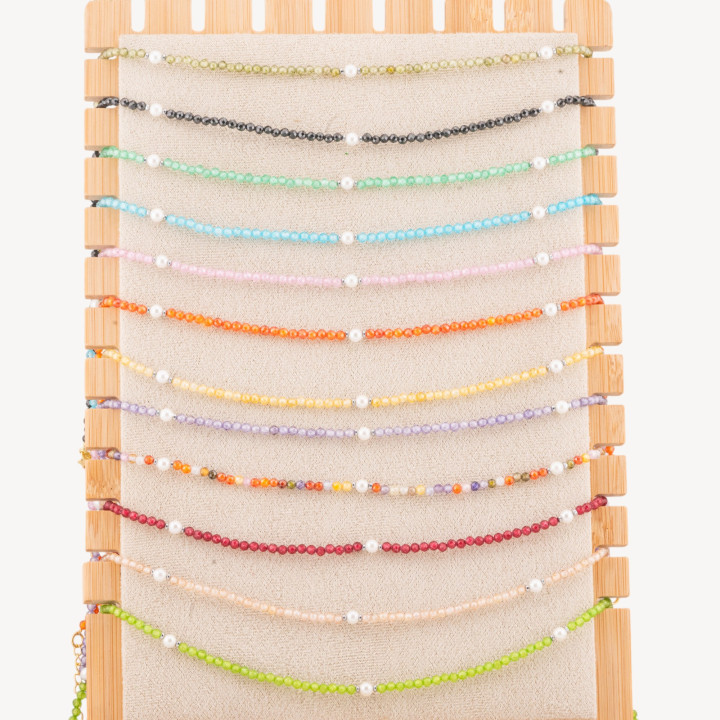 Collana con Cristalli E Perle Di Maiorca Con Chiusura e Catenina In Acciaio Rodiato 10pz