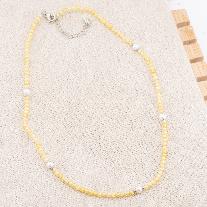 Collana con Cristalli Gialli E Perle Di Maiorca Con Chiusura e Catenina In Acciaio Rodiato 10pz
