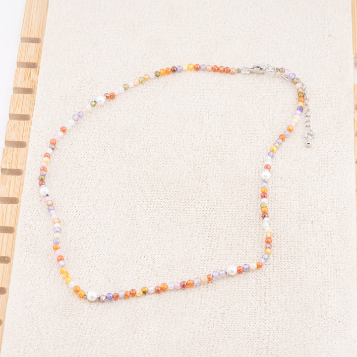 Collana con Cristalli Multicolor E Perle Di Maiorca Con Chiusura e Catenina In Acciaio Rodiato 10pz