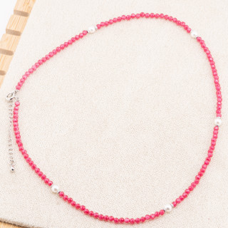 Collana con Cristalli Rossi E Perle Di Maiorca Con Chiusura e Catenina In Acciaio Rodiato 10pz