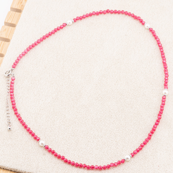 Collana con Cristalli Rossi E Perle Di Maiorca Con Chiusura e Catenina In Acciaio Rodiato 10pz