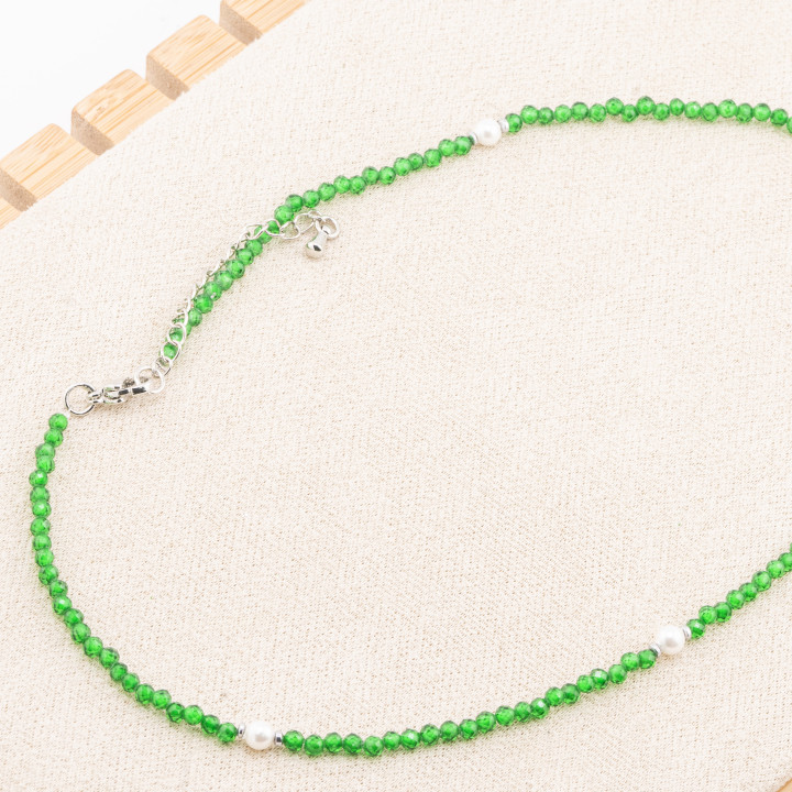 Collana con Cristalli Smeraldo E Perle Di Maiorca Con Chiusura e Catenina In Acciaio Rodiato 10pz
