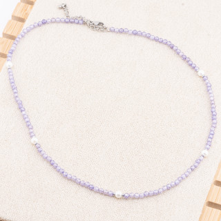 Collana con Cristalli Viola E Perle Di Maiorca Con Chiusura e Catenina In Acciaio Rodiato 10pz
