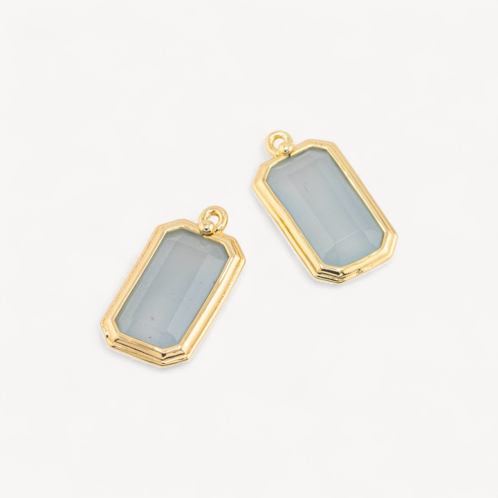 Componente Pendente Di Bronzo Con Pietre Dure Rettangolo 11x20mm 10pz Calcedonio