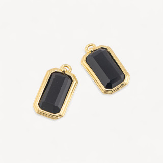 Componente Pendente Di Bronzo Con Pietre Dure Rettangolo 11x20mm 10pz Onice Nero