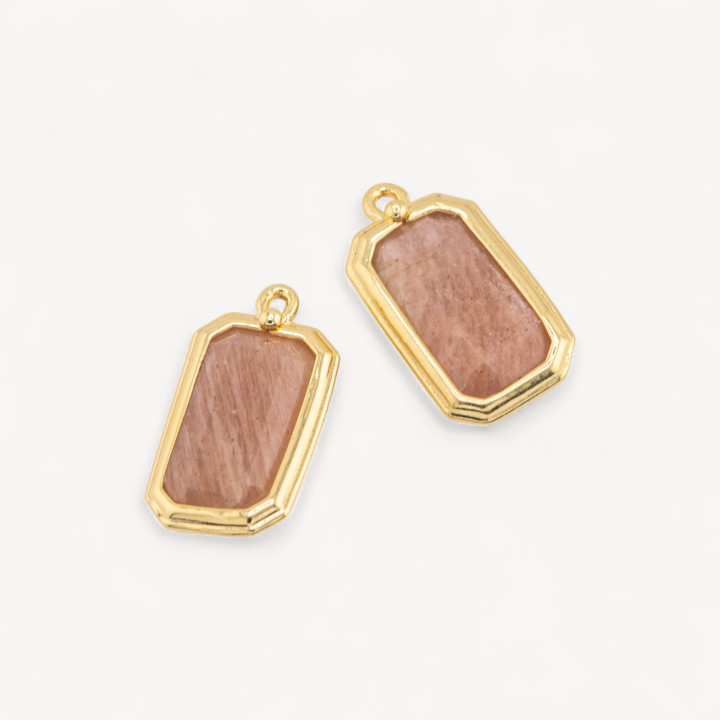 Componente Pendente Di Bronzo Con Pietre Dure Rettangolo 11x20mm 10pz Pietra Di Luna Rosa