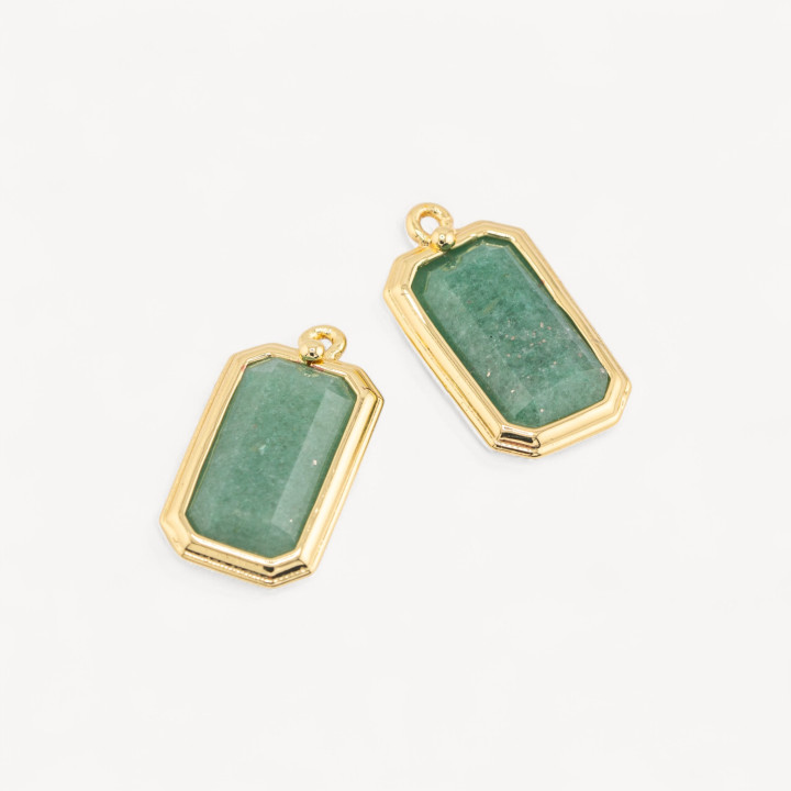 Componente Pendente Di Bronzo Con Pietre Dure Rettangolo 11x20mm 10pz Quarzo Fragola Verde