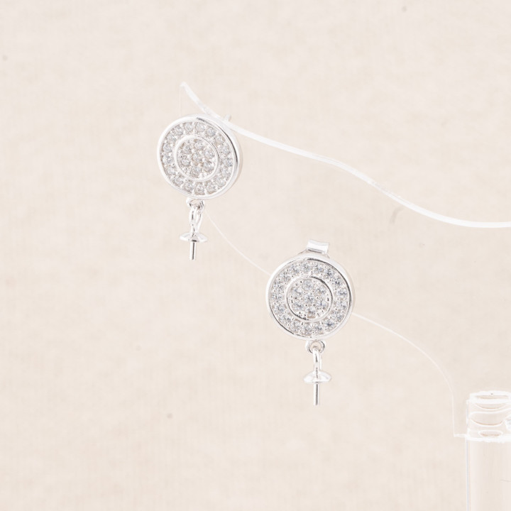 Basi Per Orecchini Di Argento 925 Tondo Con Zirconi 9mm 2 Coppie Rodiato