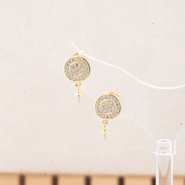 Basi Per Orecchini Di Argento 925 Tondo Con Zirconi 9mm 2 Coppie Dorato