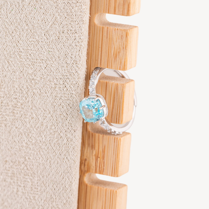 Anello Gioiello In Argento 925 Regolabile Con Corindone Sintetico Quadrato Blu Rodiato YJ-0342