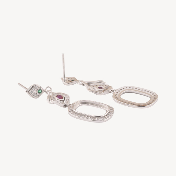 Base Per Orecchini Di Argento 925 Con Zirconi Perno Castone