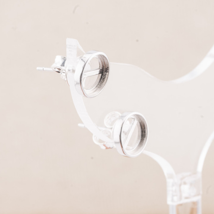 Base Per Orecchini Di Argento 925 Con Zirconi Perno Castone 4 Coppie