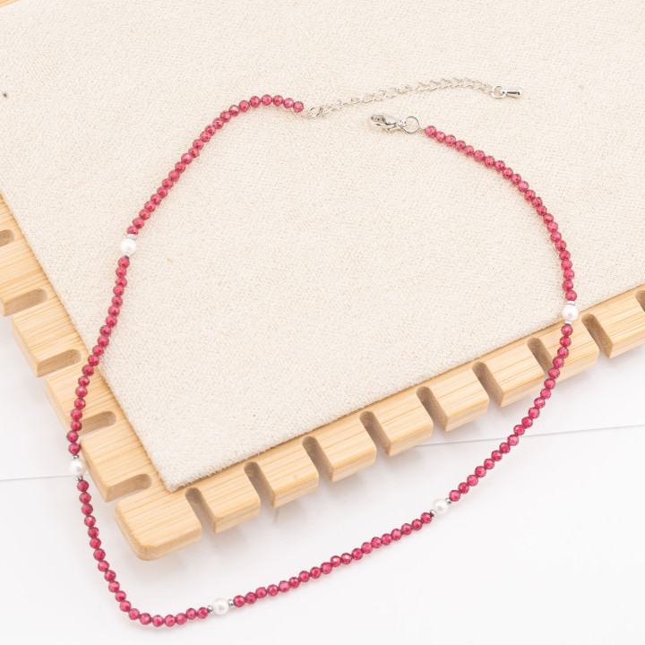 Collana con Cristalli E Perle Di Maiorca Con Chiusura e Catenina In Acciaio Rodiato 10pz