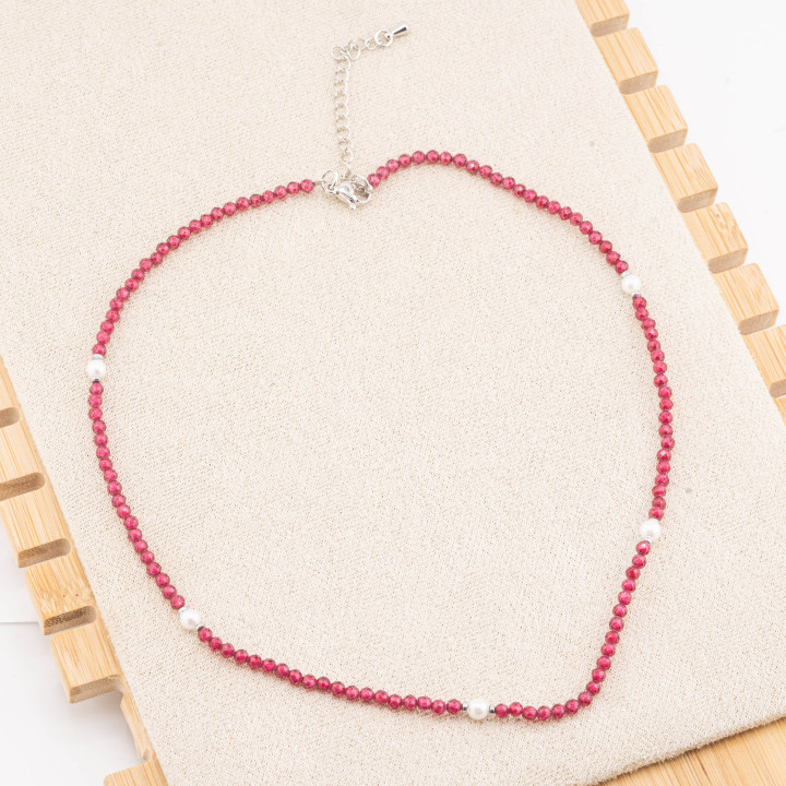 Collana con Cristalli E Perle Di Maiorca Con Chiusura e Catenina In Acciaio Rodiato 10pz