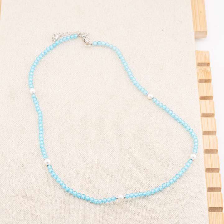 Collana con Cristalli E Perle Di Maiorca Con Chiusura e Catenina In Acciaio Rodiato 10pz