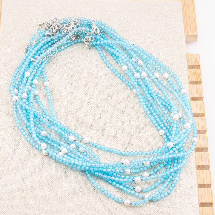 Collana con Cristalli E Perle Di Maiorca Con Chiusura e Catenina In Acciaio Rodiato 10pz