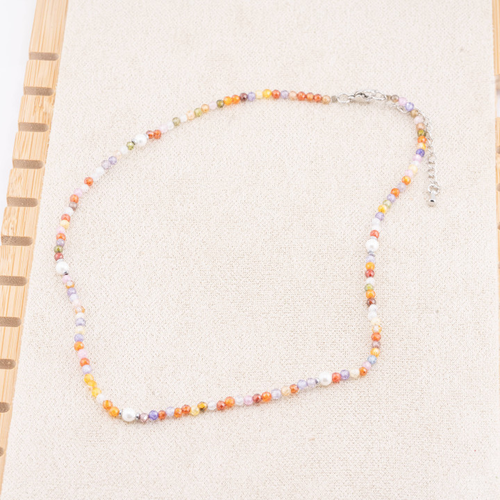 Collana con Cristalli E Perle Di Maiorca Con Chiusura e Catenina In Acciaio Rodiato 10pz