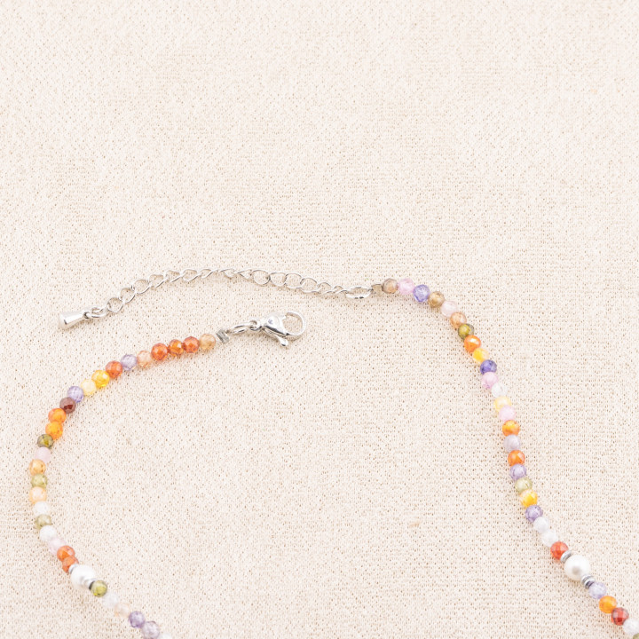 Collana con Cristalli E Perle Di Maiorca Con Chiusura e Catenina In Acciaio Rodiato 10pz