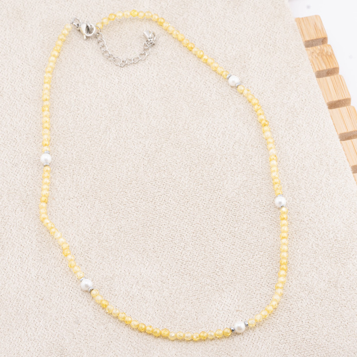 Collana con Cristalli E Perle Di Maiorca Con Chiusura e Catenina In Acciaio Rodiato 10pz