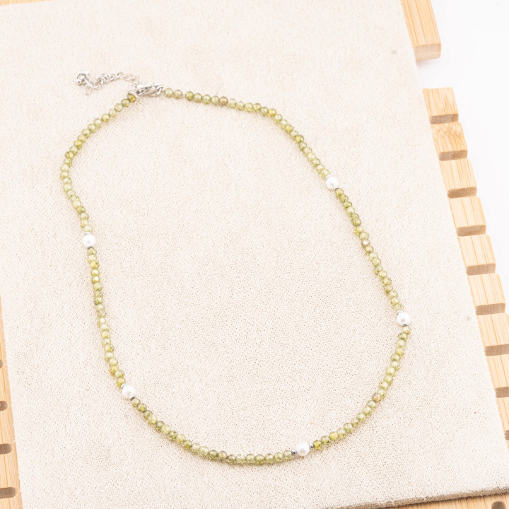 Collana con Cristalli E Perle Di Maiorca Con Chiusura e Catenina In Acciaio Rodiato 10pz