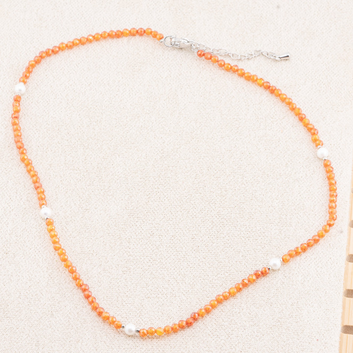 Collana con Cristalli E Perle Di Maiorca Con Chiusura e Catenina In Acciaio Rodiato 10pz