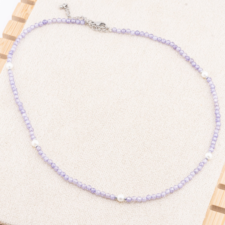 Collana con Cristalli E Perle Di Maiorca Con Chiusura e Catenina In Acciaio Rodiato 10pz