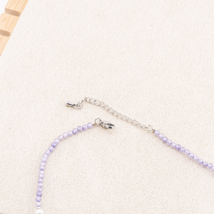 Collana con Cristalli E Perle Di Maiorca Con Chiusura e Catenina In Acciaio Rodiato 10pz