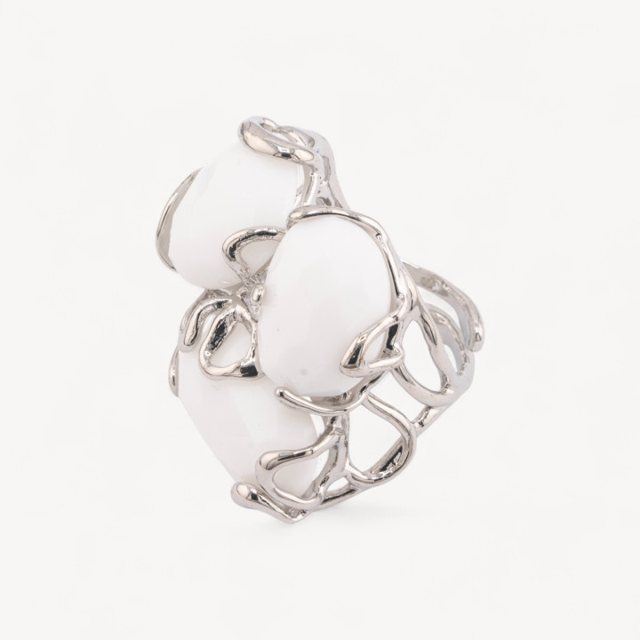 Anillo Bronce Con Ojo De Gato 32x36mm Tamaño Ajustable Rodio MOD95 Ágata Blanca