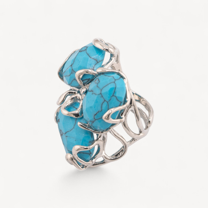 Anello Regolabile in Bronzo Rodiato Collezione AURORA con Pietre Dure Aulite Magnesite | Gioiello Artigianale Donna 32x36mm