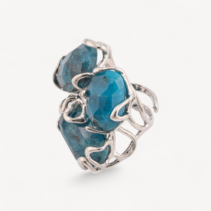 Anello Regolabile in Bronzo Rodiato Collezione AURORA con Pietre Dure Apatite| Gioiello Artigianale Donna 32x36mm