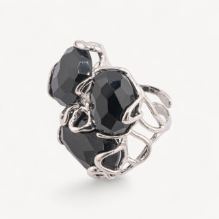 Anello Regolabile in Bronzo Rodiato Collezione AURORA con Pietre Dure Onice | Gioiello Artigianale Donna 32x36mm