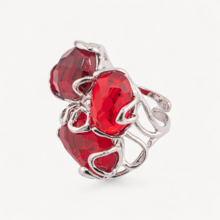 Bronze Ring With Cat's Eye 32x36mm Adjustable Size Ruby Red Rhodium Plated