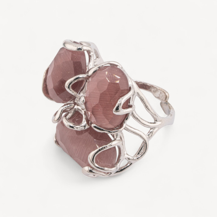 Bague Bronze Oeil de Chat 32x36mm Taille Ajustable Poudre de Rhodium