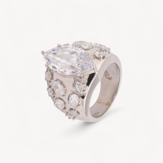 Anello Di Argento 925 Con Zirconi Incastonati e Cristallo n140 Rodiato Taglia 54