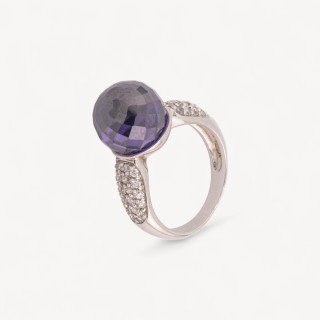 Anello Di Argento 925 Con Zirconi Incastonati e Cristallo Viola n130 Rodiato