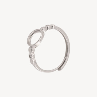 Base Per Anelli Di Argento 925 A Castone con Zirconi 8,5x9mm Misura Regolabile 1pz Rodiato