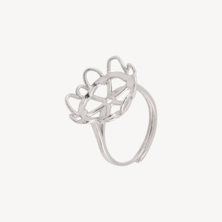 Base Per Anelli Di Argento 925 A Castone Corona Floreale 18,5x21mm Misura Regolabile 1pz Rodiato